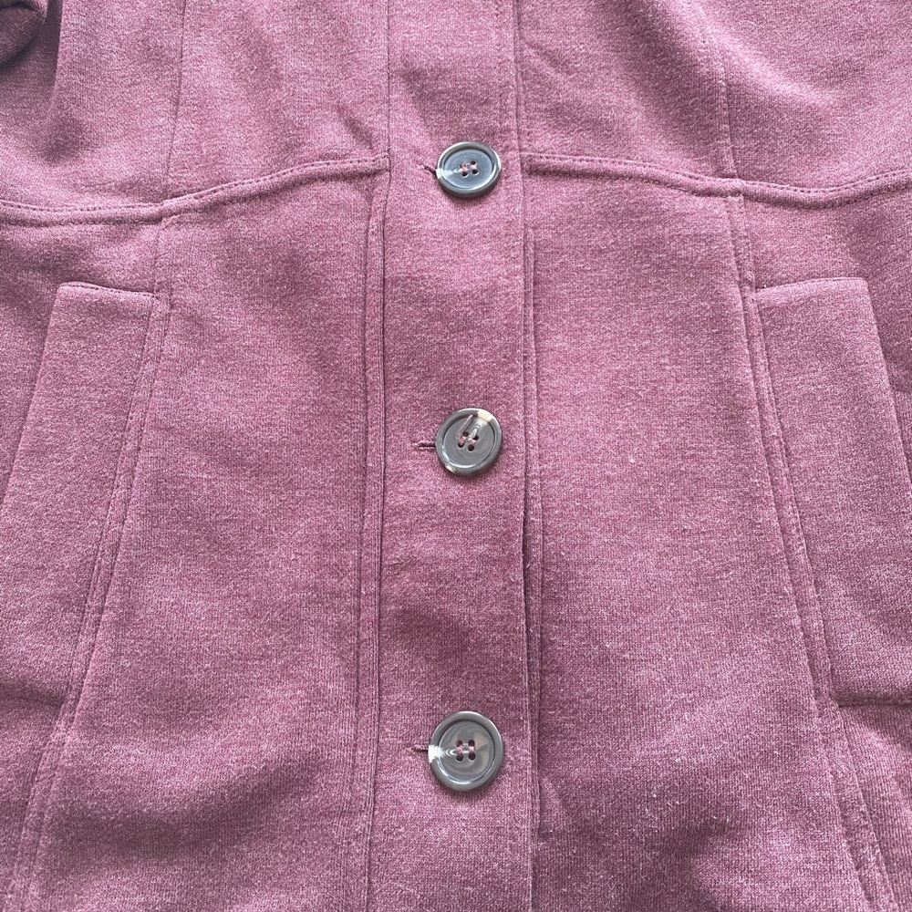 prAna Catrina organic cotton fleece jacket size Large peacoat purple burgundy - Picture 14 of 14